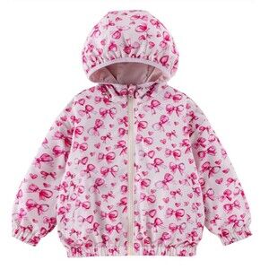 NWT Calonie Pink Bowtie Reversible Windbreaker Rain Coat Girls 8-9